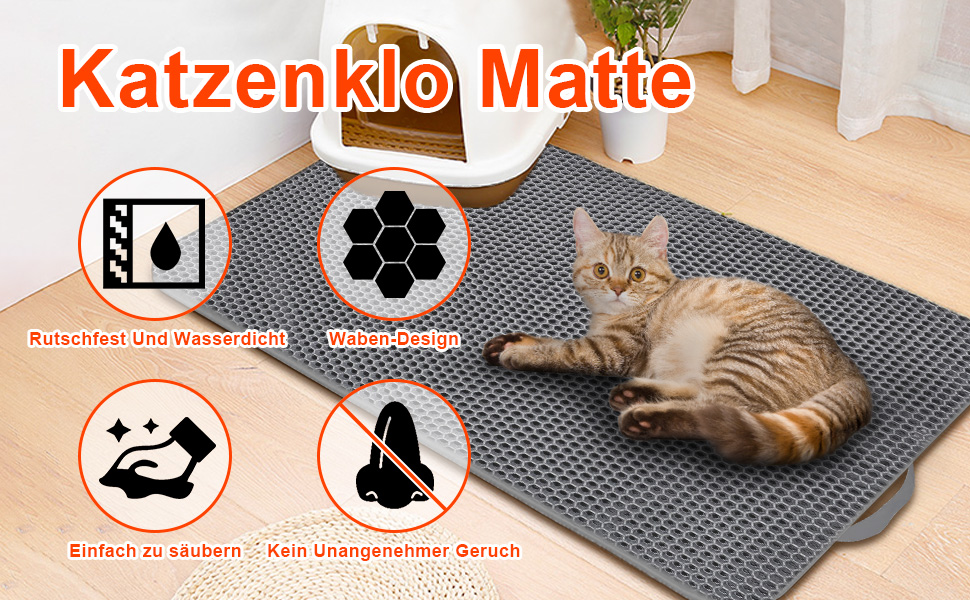 Килимок під лоток для котів AidSci | 70x55 см, водовідштовхувальний, з комірками, сірий