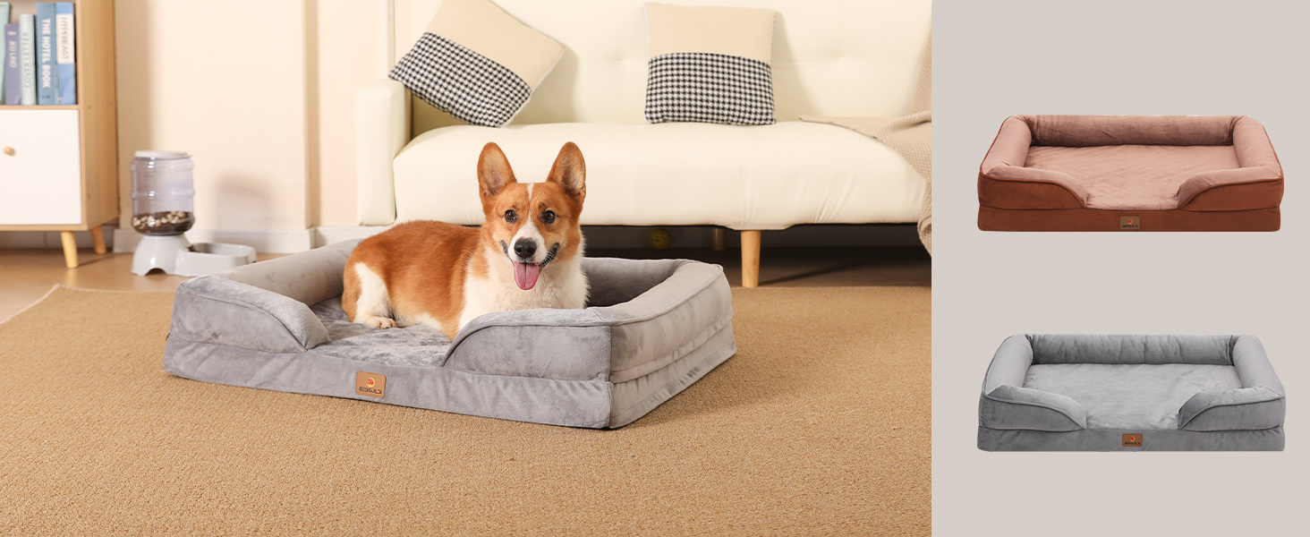 Ортопедичне ліжко для собак великих порід, ергономічне диван-лежанка з піною у формі ковчега, водонепроникне, неслизьке ліжко для собак 89x63 см, світло-сірий (світло-сірий, Д 89 x Ш 63 x В 17 см)