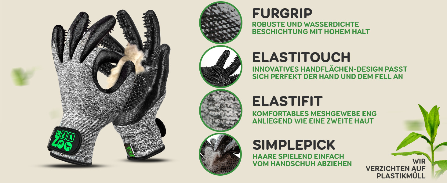 Рукавичка для грумінгу тварин DR Zoo (1 пара, розмір S) – для собак, котів та коней. Ефективне видалення шерсті, м'який дизайн з нопочками, підходить для короткої та довгої шерсті, мокрого та сухого хутра. Підходить для вузьких жіночих рук.