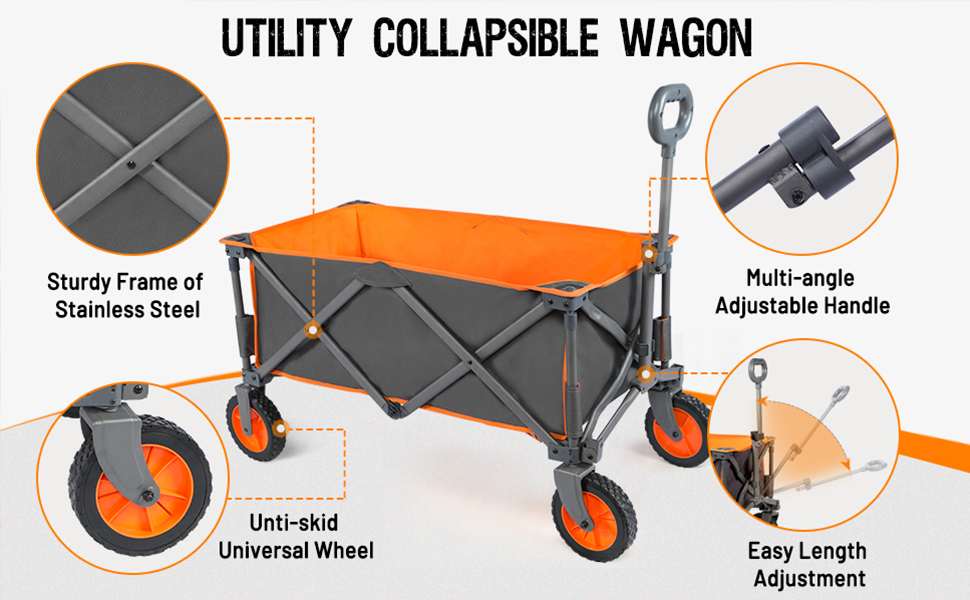 Складаний візок Bollerwagen для кемпінгу, саду, пляжу та покупок (100 кг, оранжевий)