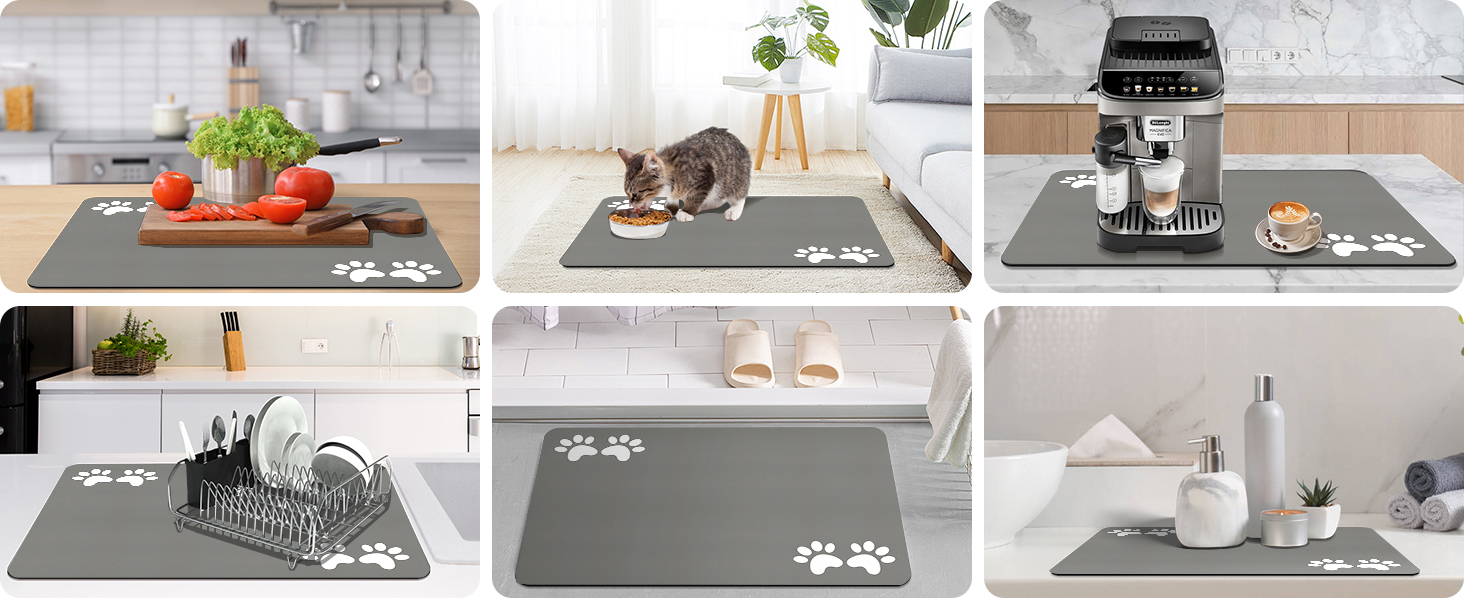 Підкладка під миску для собак та котів, швидковисихаюча, водонепроникна, з діатомової землі, 60x120 см (сіра)
