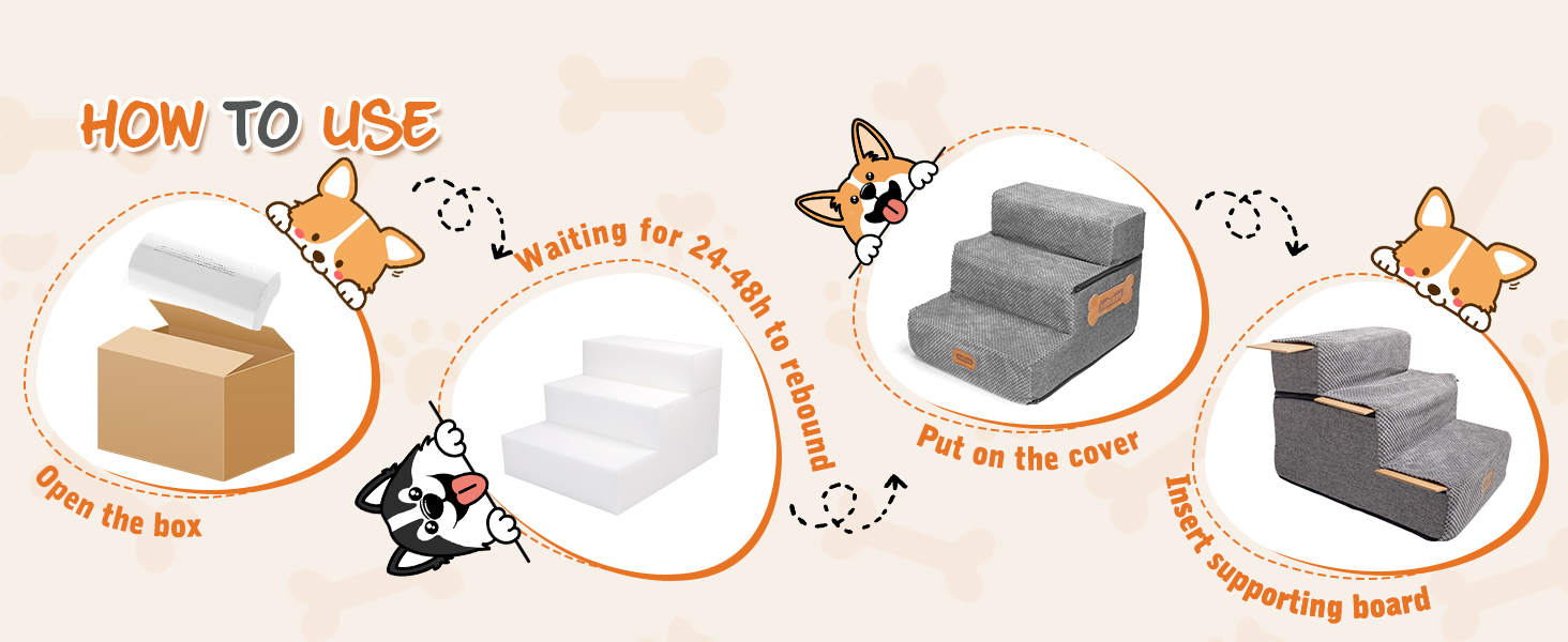 Сходинка для собак Nobleza, рампа для тварин, 3 сходинки, для собак та котів, під ліжко/софу