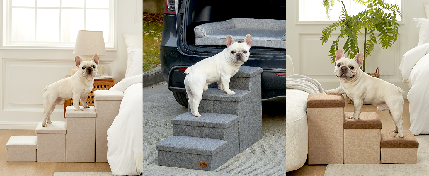 Сходинки для собак маленьких порід зі зберіганням, широкі, складані для ліжка та дивану, з неслизьким покриттям, вологостійкі (сірий, 43x97x56см, 4)