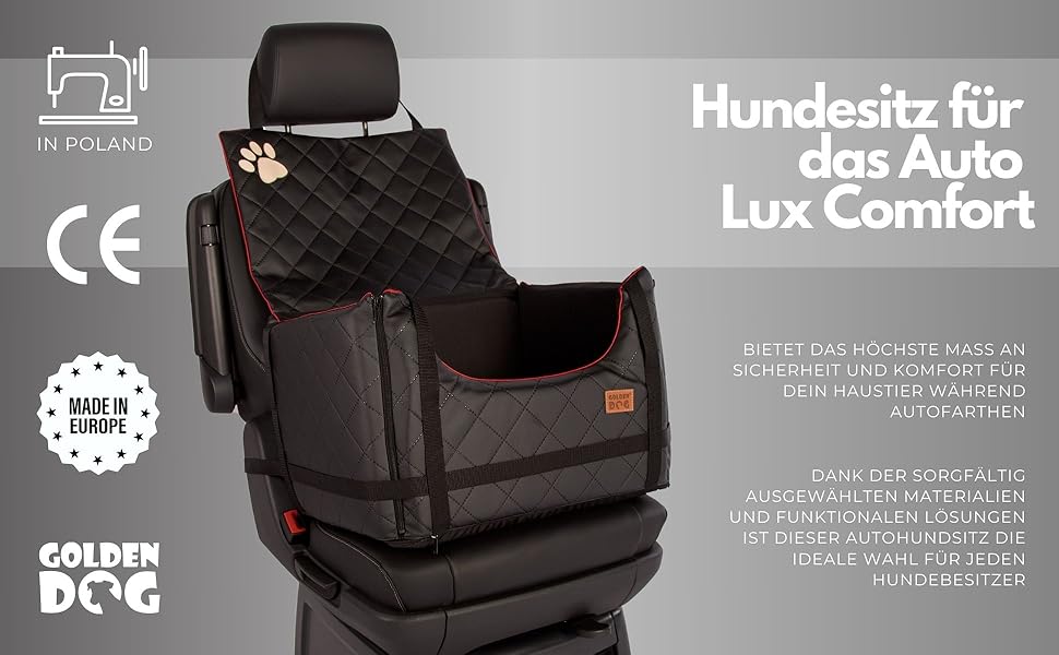 Транспортна переноска для собак Golden Dog з кріпленням на ремінь безпеки, 65x53x27 см, колір коричневий. Імітація шкіри, водовідштовхувальна, складна, підходить для автомобіля.