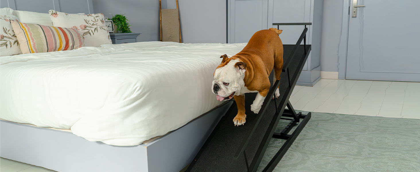 Сходинки для собак PRIORPET з берези з поручнями - регульована висота до 94.5 см - складаються - антиковзні ручки - для малих собак до 23 кг - коричневі (чорні)