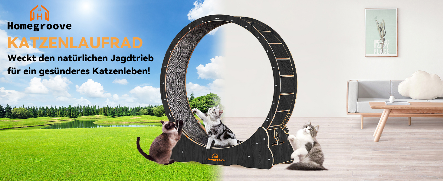 Катання для котів Homegroove, 113 см, XL: бігове колесо для дому, для зниження ваги та здоров'я котів