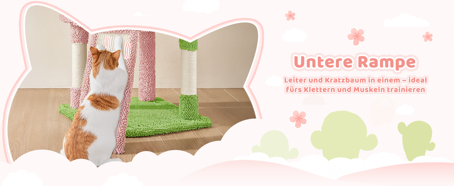 Когтеточка-будинок для котів Yaheetech Kaktus, 106.5 см, бежево-коричнева, з оглядовою платформою та печереєю