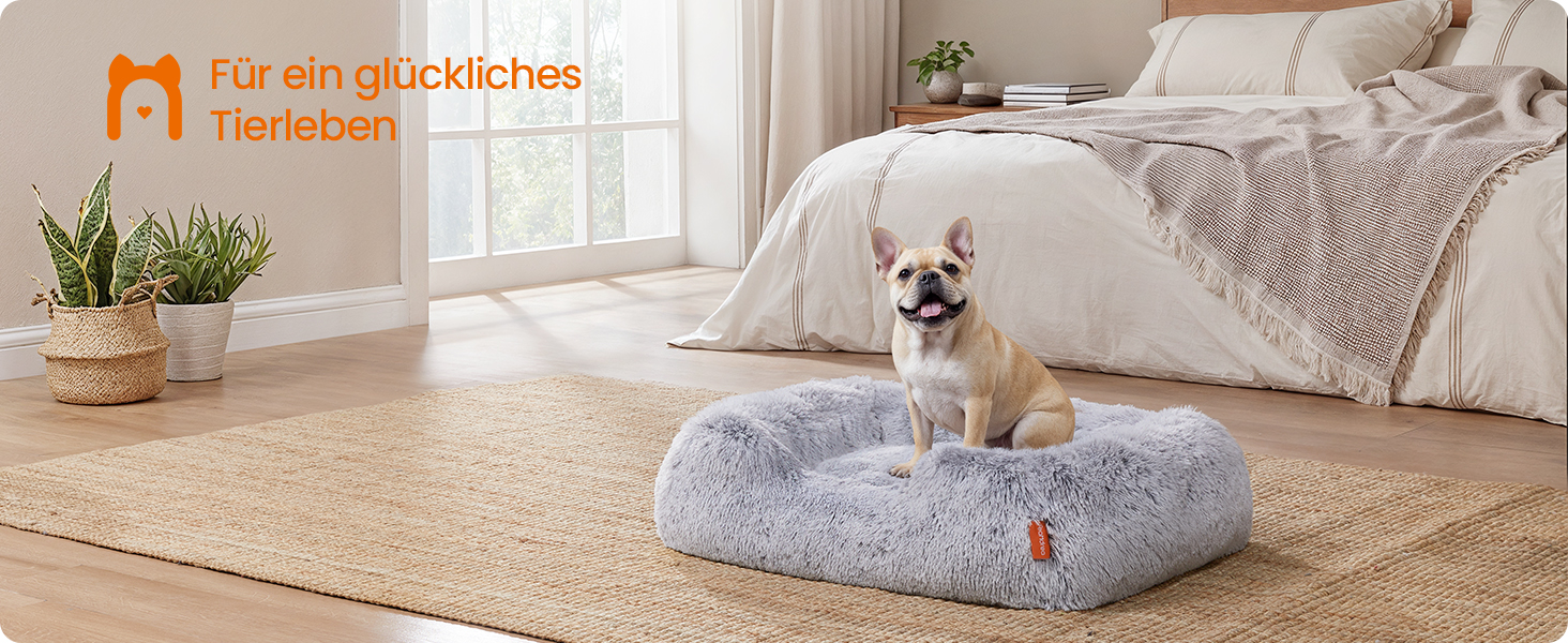 Ліжко для собак Feandrea, м'яке лежання, корзина для собак, 71 x 55 x 18 см, з підвищеними бортиками, знімний чохол, що легко переться, антиковзаюче покриття, Ombré-Сірий PGW271G01 M