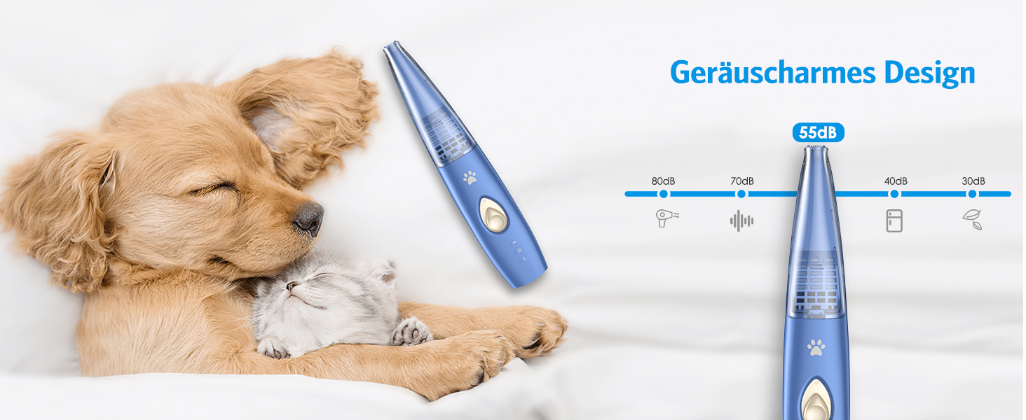 Триммер для собак Brifit з функцією всмоктування волосся, 2 швидкості, тиха машинка, USB-зарядка, для догляду за лапами, вухами, очима, обличчям, без розлітання волосся, блакитний