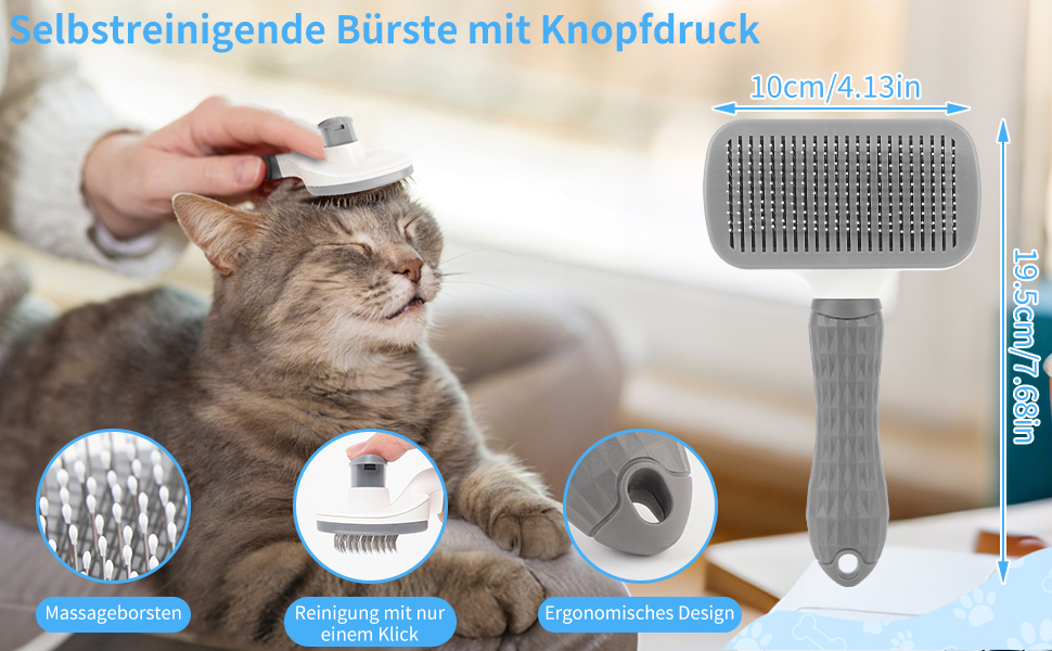 Набір для догляду за шерстю собак та котів (9 шт.) - щітка для самостійного очищення, гребінець для видалення ковтунів, триммер для кігтів з напилком, гребінець від бліх, рукавичка для миття - професійний набір для короткої та довгої шерсті (сірий)