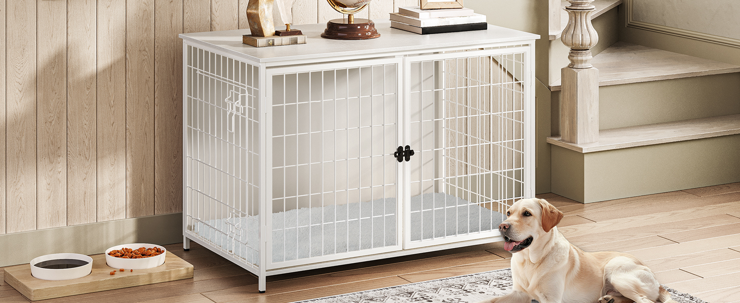 Клітка для собак, 100 см, з подушкою, 2 двері, для малих, середніх та великих собак, 100 x 60 x 70 см, біла