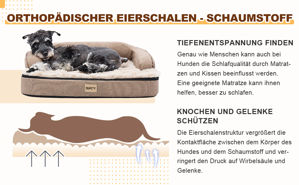 Ортопедичне ліжко для собак середніх порід Jiupety, коричневе, 66 x 51 x 17 см. Водонепроникне, знімний кошик, зручне собаче ліжко