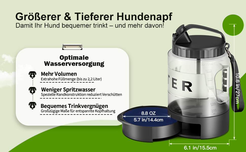 Водяна пляшка для собак Lesotc 2200 мл, велика, чорна – для подорожей та кемпінгу
