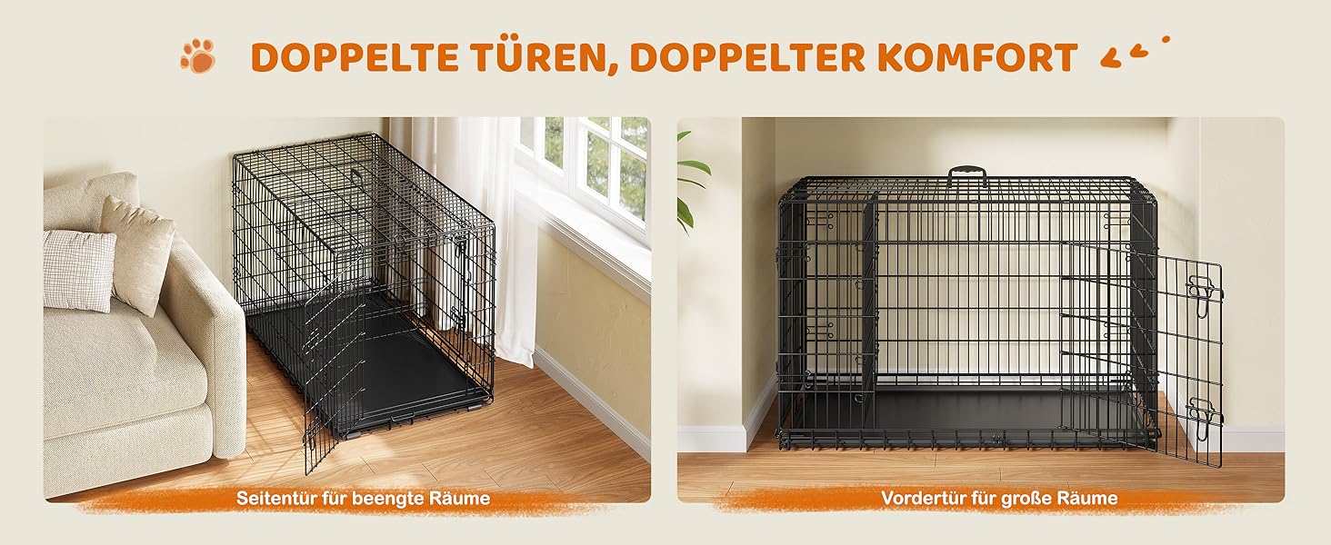 Клітка для собак Yaheetech 122x71x78 см, розкладна з перегородкою, 2 двері, чорна, для дому та транспортування