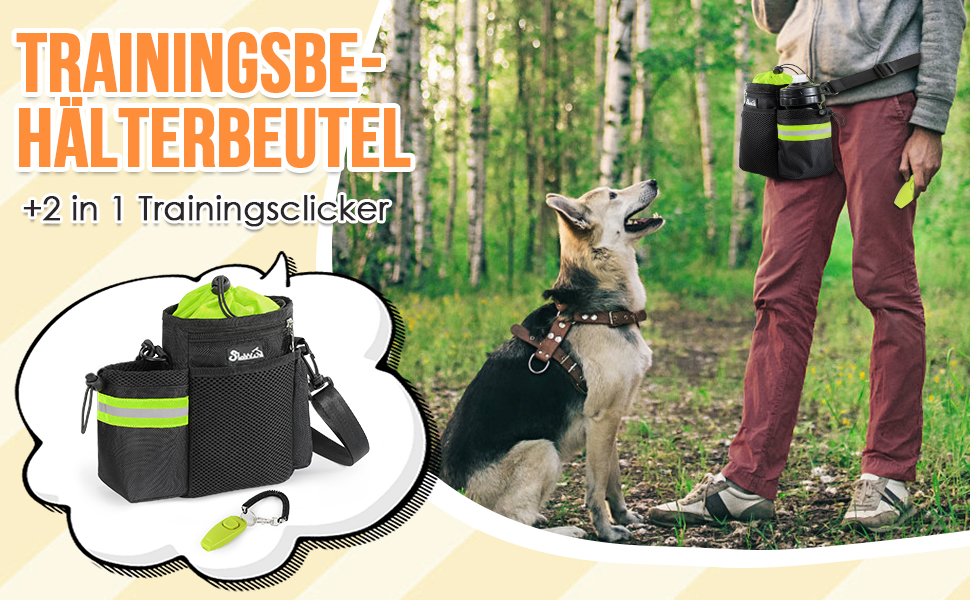 Сумка для ласощів для собак з дозатором пакетів для відходів та тримачем для пляшки, три способи носіння, зелена