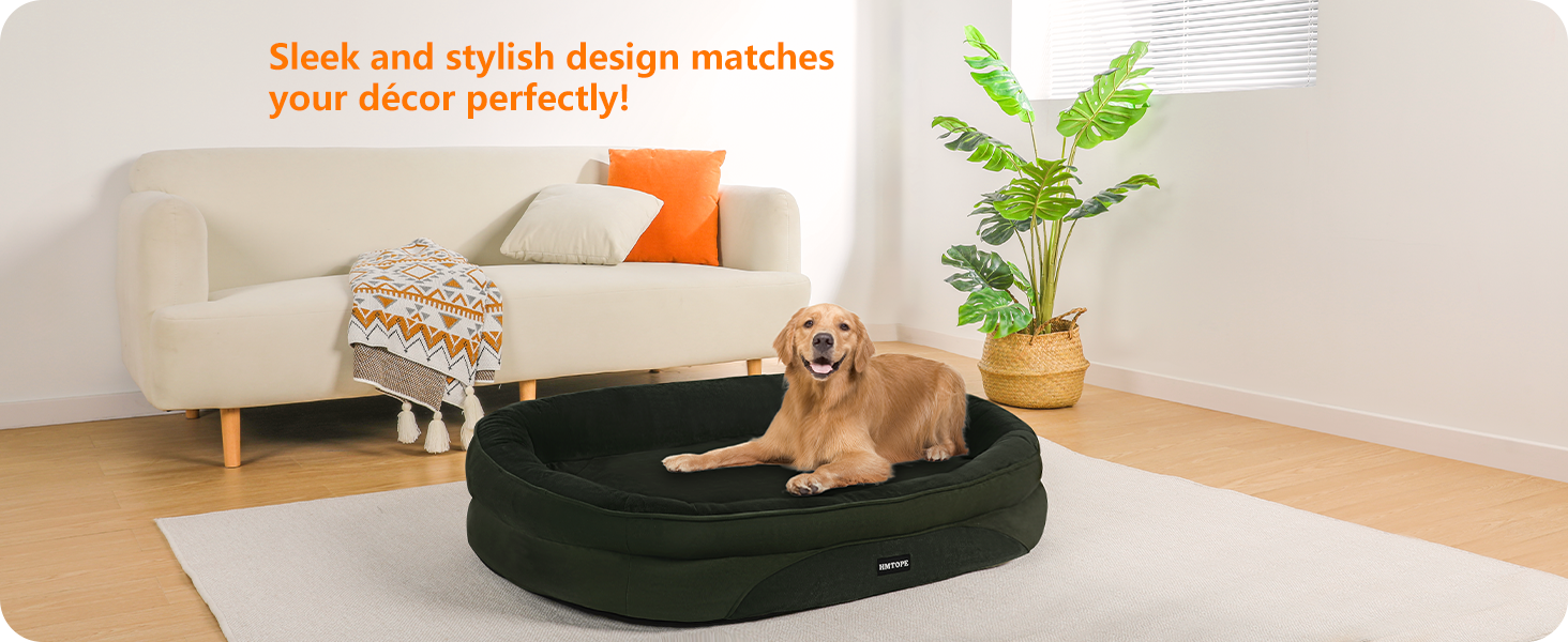 Ортопедичне ліжко для собак, ліжко-софа для собак з валиком, неслизьке дно, знімне та пральне, середні та великі породи, 106 x 79 x 17 см, оливковий колір