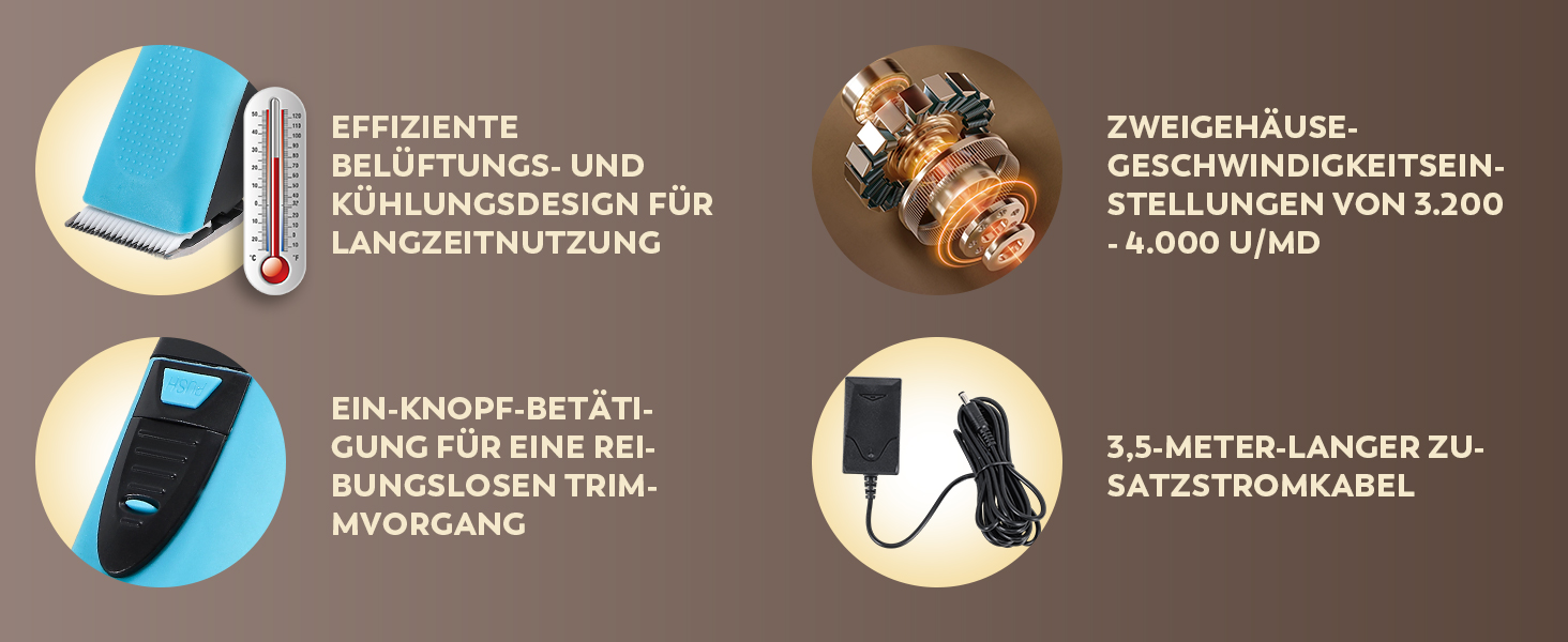 Машина для стрижки тварин CGOLDENWALL CG-CP-9060-1: акумулятор 1400mAh, кабель 3.5м, 3200-4000 об/хв, 2 швидкості, для собак, коней, кіз, корів та тварин з густою шерстю