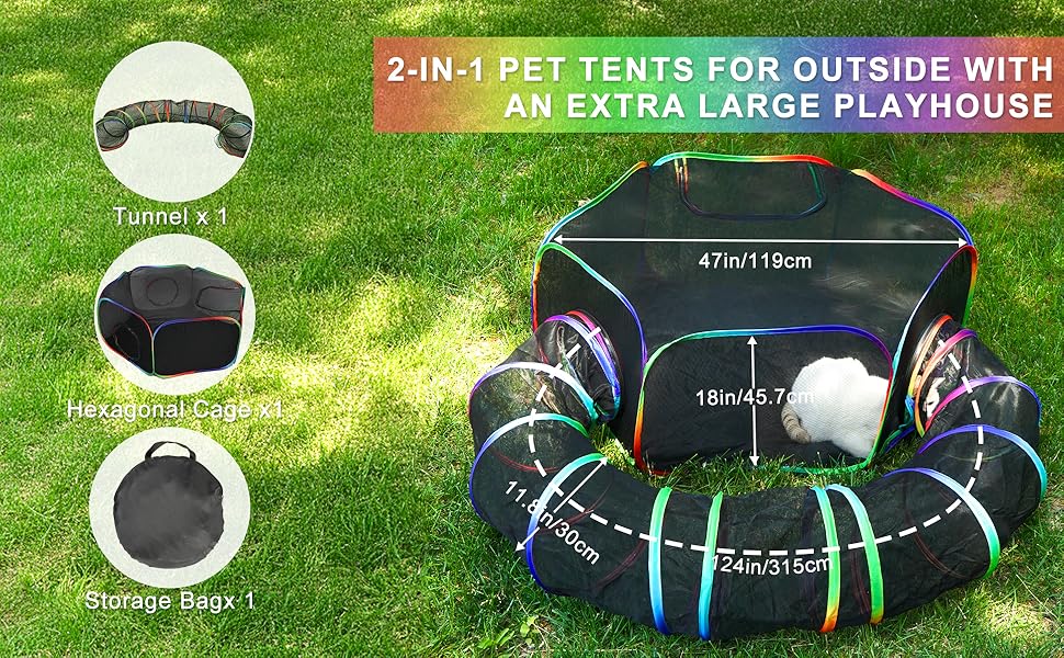 Клітка-тунель для котів DiDiBirDi 2 в 1 на вулицю: тунель та вольєр, портативна клітка для котів, дрібних собак та кроликів