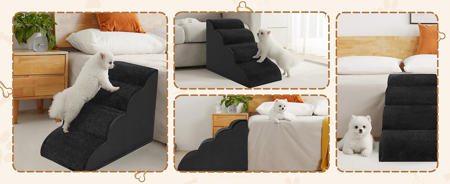 Сходинка для собак та котів Romrol – 4 сходинки, чорний колір, з неслизьким покриттям, з Memory Foam, для захисту суглобів