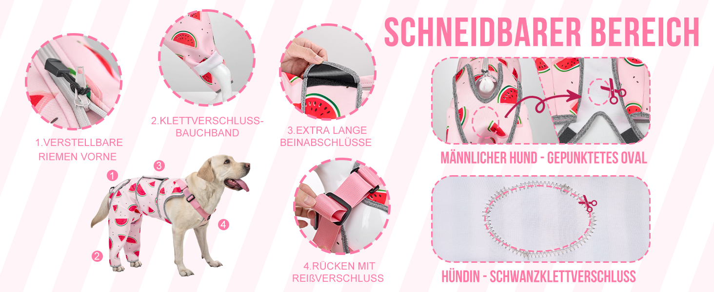 Комбінезон для собак після операції, дихаючий, для передніх лап, рожевий, XS (довжина спини 27-32 см, довжина лап 15 см)