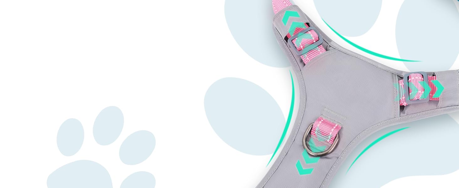 Шлейка для собак Huntboo Anti-Zug, без обмеження руху, для малих, середніх та великих собак, не тягне, світловідбиваюча, з 2 карабінами, не душить, регульована, для тренувань та бігу (Рожева, M)