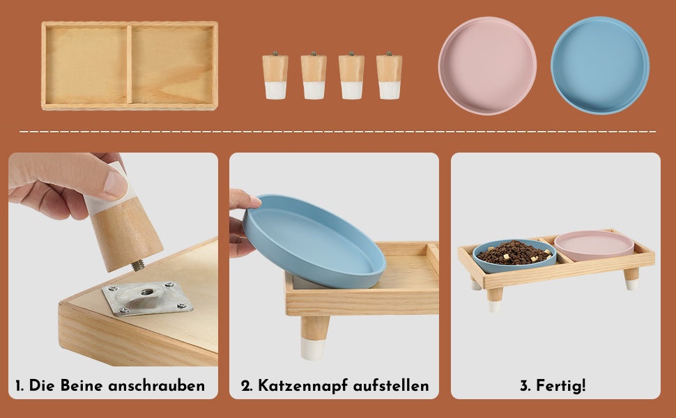 Підвищена годівниця для котів JAZUIHA з 2 широкими мисками, станція для годування з дерев'яною підставкою та силіконовою мискою, діаметр 18 см