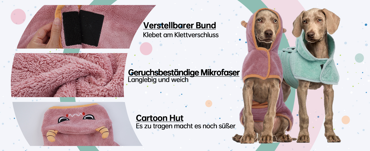 Рушник для собак OUOBOB: теплий халат з мікрофібри з капюшоном, зелений, розмір M