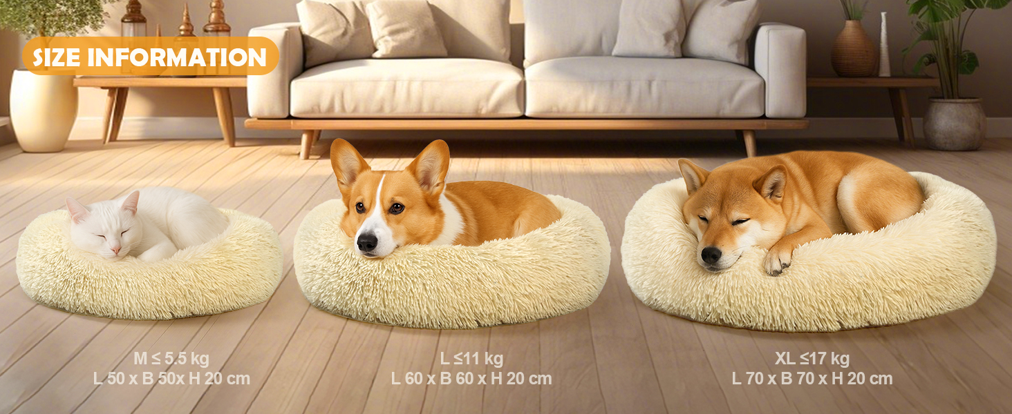 М'яке ліжко для собак та котів середніх та великих порід, 70 см, світло-бежеве, 50x50x20 см