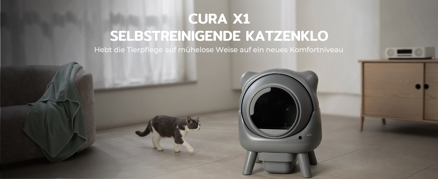 Автоматичний лоток для котів Cura X1: самоочищення, 80+8л, сенсори, контроль через додаток, для кількох котів