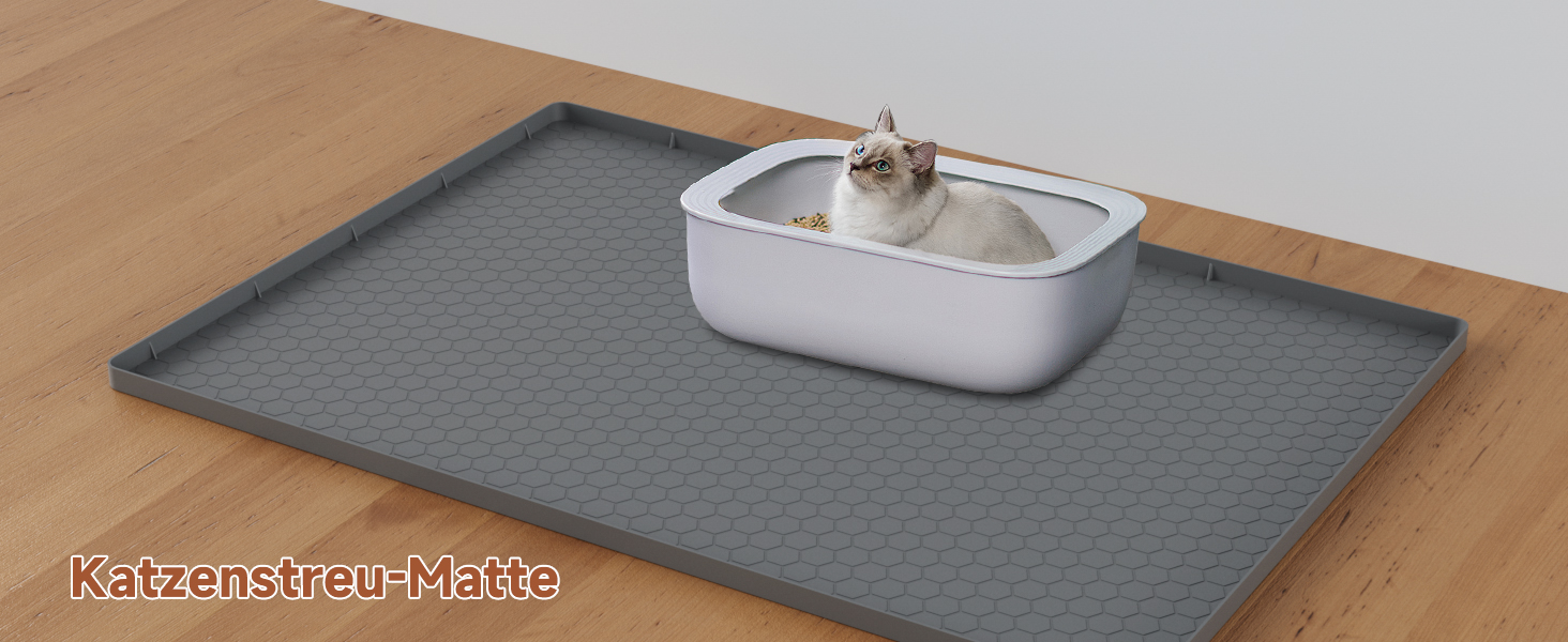 Килимок під лоток для котів 80x56 см, силіконовий, водонепроникний, легко миється, неслизький - сірий