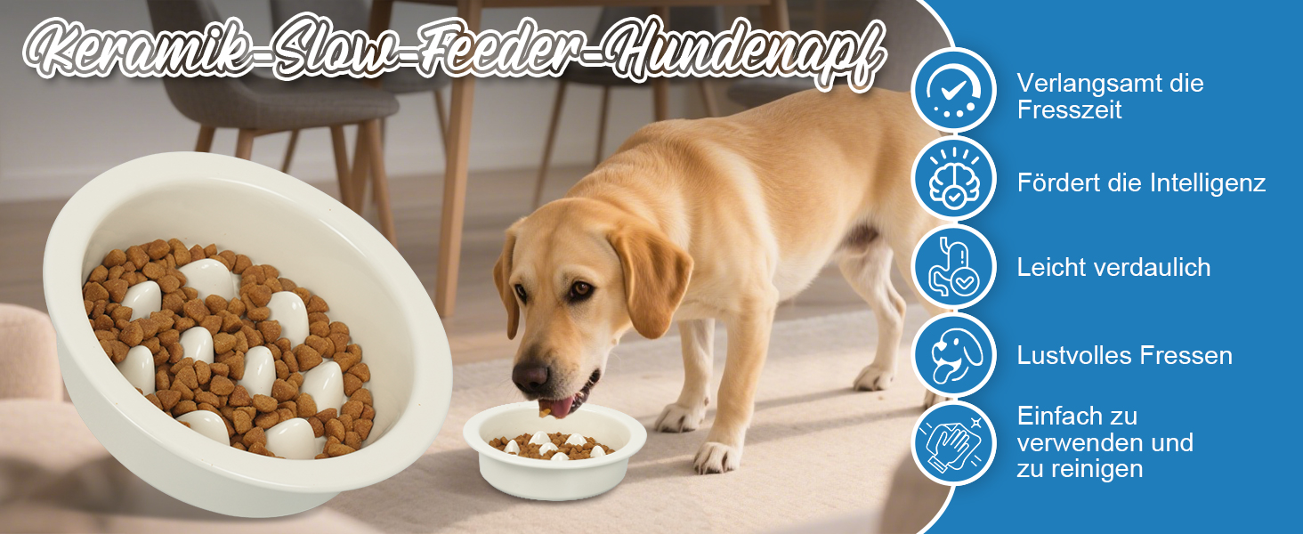 Миска для собак Slow Feeder з антиковзким покриттям, кераміка, для маленьких та середніх порід