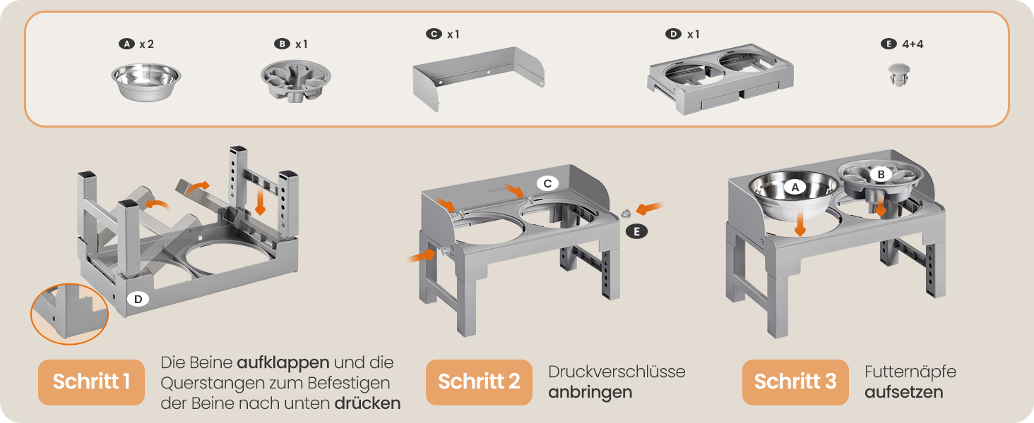 Підвищена годівниця для собак Feandrea з регульованою висотою та нахилом, 2 миски з нержавіючої сталі 304, миска для повільного годування, сірий колір, PRB103GD01