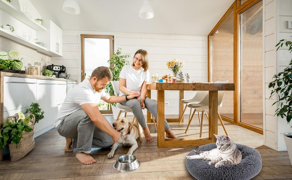 М'яке кругле ліжко для собак та котів. Кругле ліжко-бублик для середніх собак та котів, м'яке та тепле, Ø 60 см, темно-сірий колір