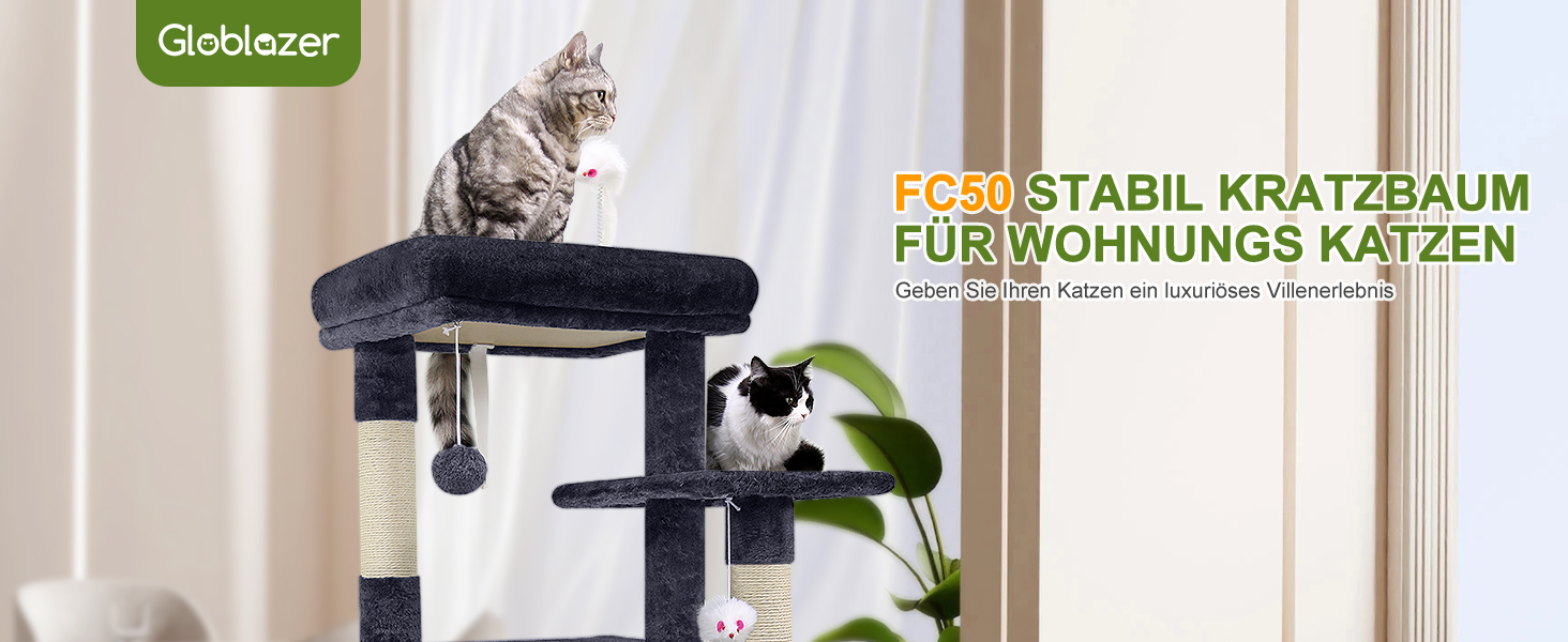 Котячий будиночок Globlazer з когтеточкою, велика база, платформа з м'якою оббивкою, іграшки для котів, 127 см, для великих котів та літніх, відпочинок, ігри, дряпання, інтер'єр (FC50, XL, темно-сірий)