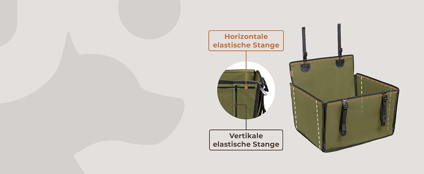 Автокрісло для собак WUGLO Extra Stabiler - міцне, водонепроникне, для собак середніх розмірів (M, Хакі)