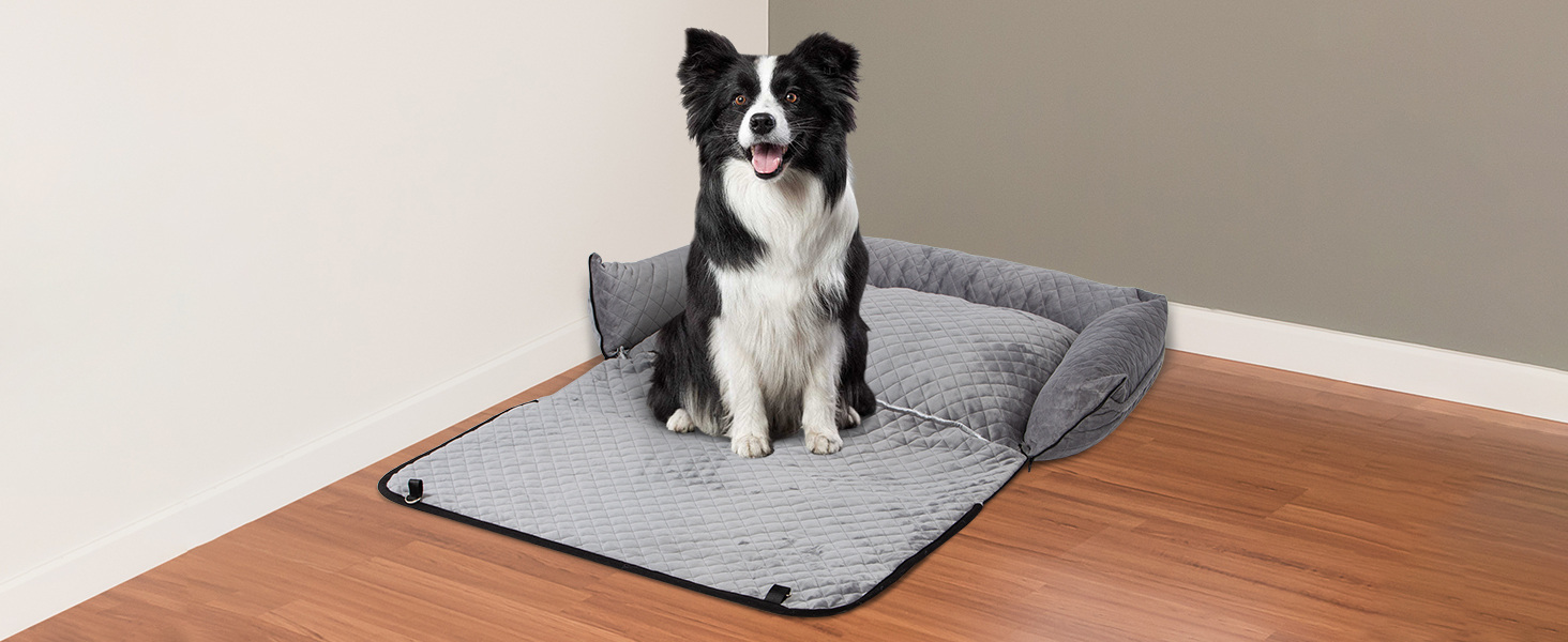 Автокрісло для собак Todeco: великі та середні породи, миється, знімається, з ременями безпеки, кишені, водонепроникне, сіре