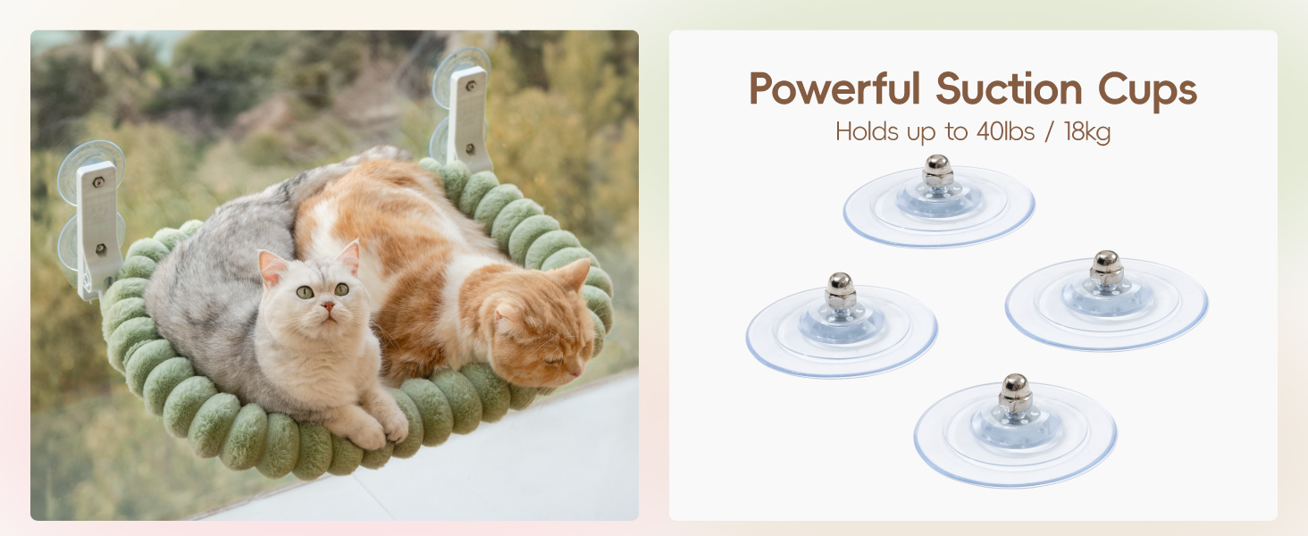 Лежанка для котів на вікно EDAGNY: гамак з м'яким знімним чохлом, сталевий каркас, до 18 кг (зелений, M)