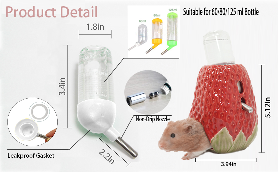 Керамічна пляшка для води для хом'яків Kelivi з кріпленням, 80 мл, без протікання, червона