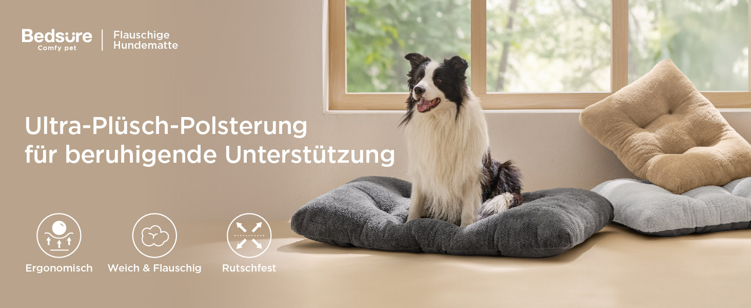 Килимок для собак BEDSURE XL - великий, сірий, 104x69x8 см. З антиковзким дном, для великих собак, з подушкою для заспокоєння.