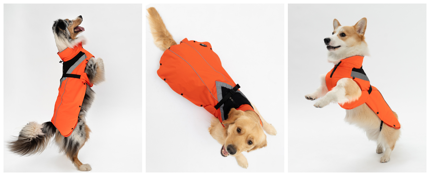 Водонепроникний дощовик для собак з винімним флісовим підкладкою, розмір L, помаранчевий