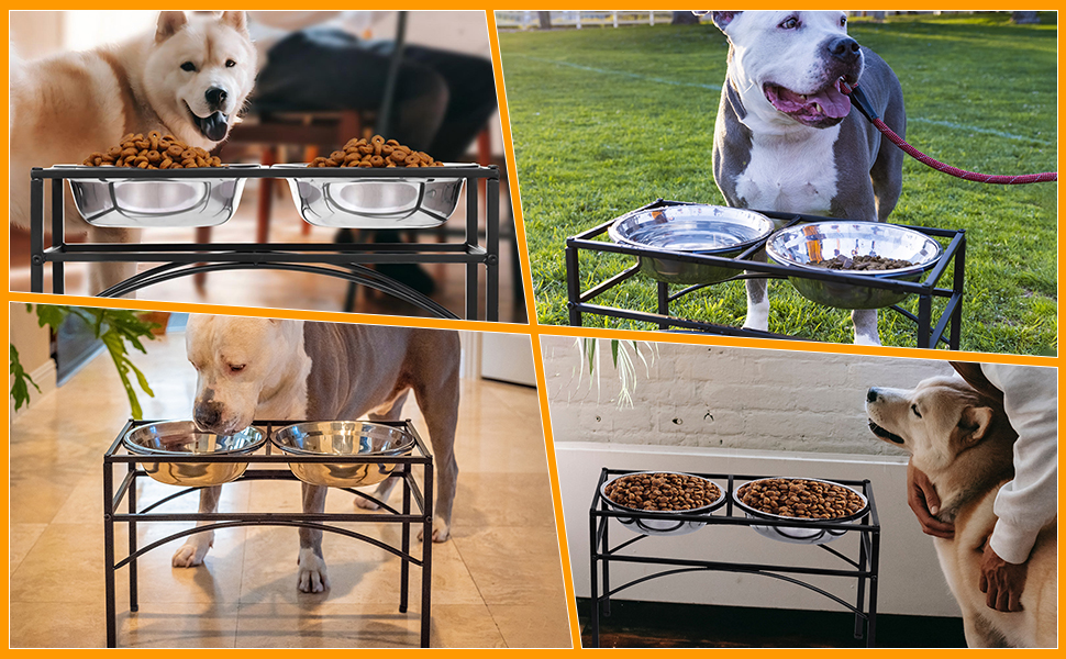 Підставка для мисок для собак TEKEPL - 2 миски з нержавіючої сталі, стійка, антиковзаюча, для води та корму (M)