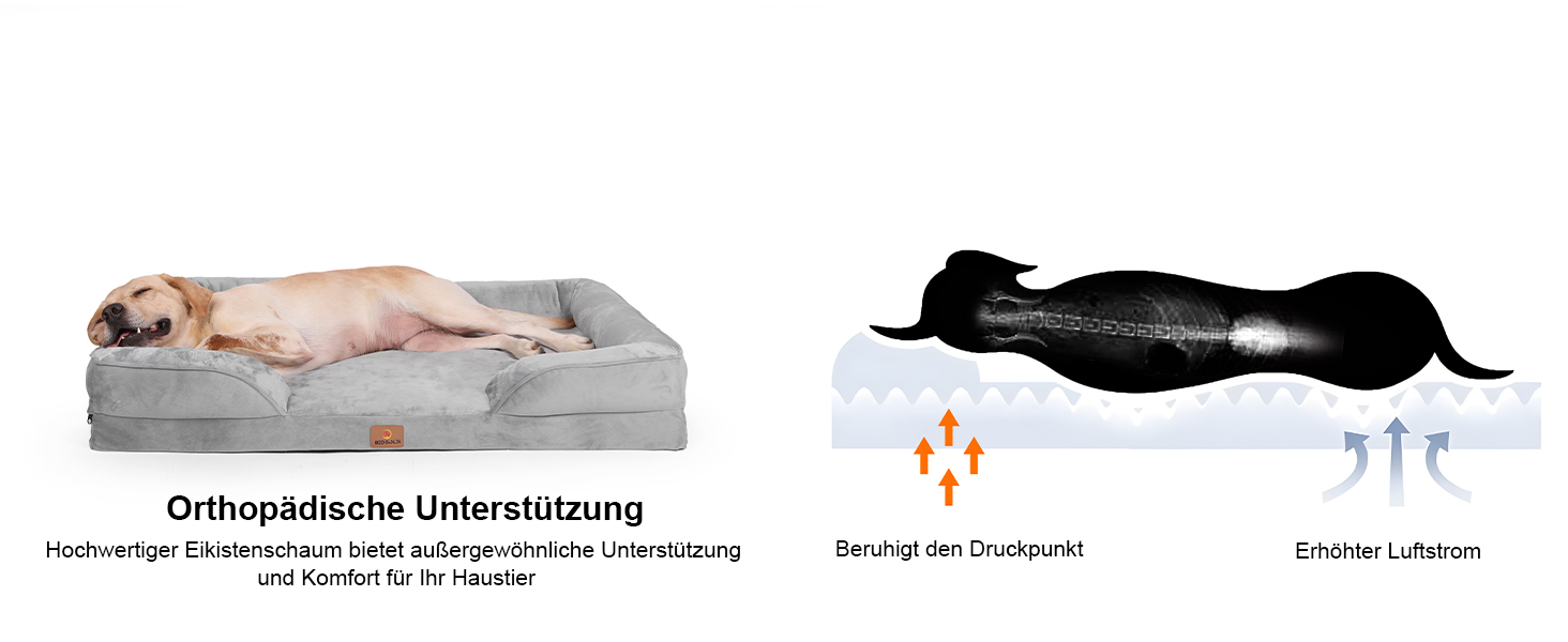 Ортопедичний лежак для собак великих порід, ергономічний диван з піною у формі яйця, водовідштовхуючий та неслизький лежак для собак 89x63 см, світло-сірий (Світло-сірий, Д 106 x Ш 81 x В 17 см)