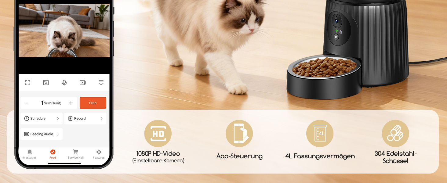 Автомат годівлі для котів Faroro з Wi-Fi, 1080P HD відео, нічне бачення, 4L, для котів/собак, двосторонній аудіо, керування через APP, антиблокувальний сенсор, подвійний примус