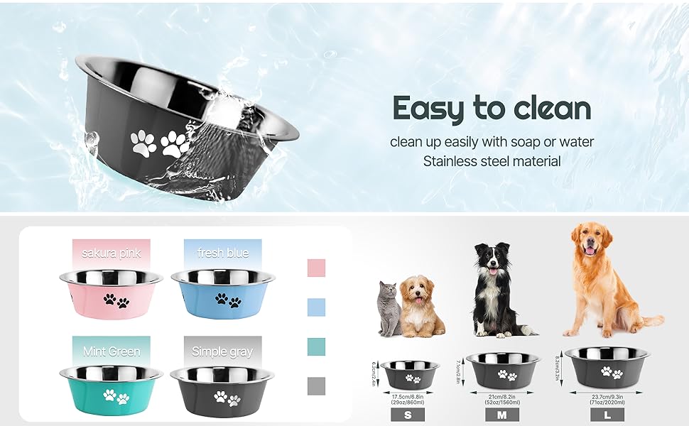 Набори мисок для собак SUOXU з нержавіючої сталі (1560 мл, 2 шт.) з неслизьким дном для собак та котів, великих, середніх та маленьких порід (сірий)