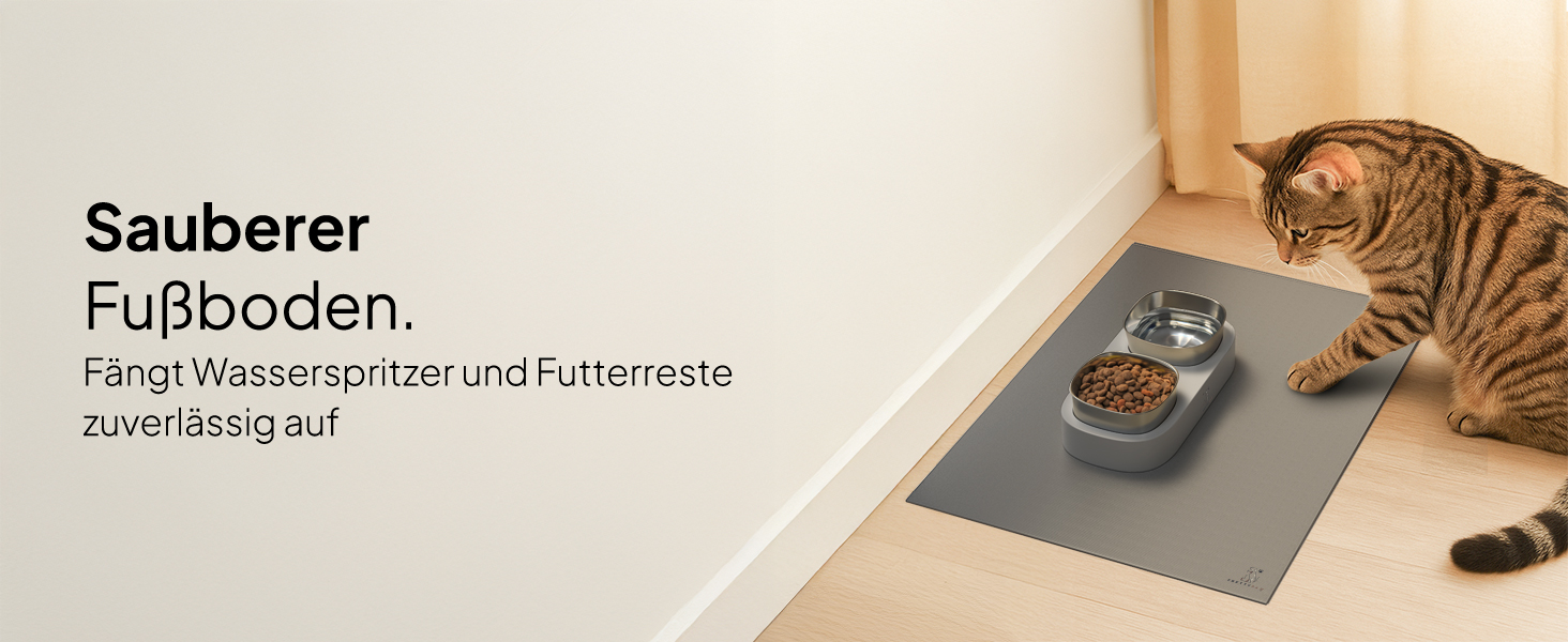 Підкладка під миску для кота Pretty PAW® 60x40 см - аксесуар для фонтану та миски Pretty Paw | неслизька та водонепроникна кормушка, захист підлоги для котів, миски для води та їжі (Сірий, Екстра Широка)