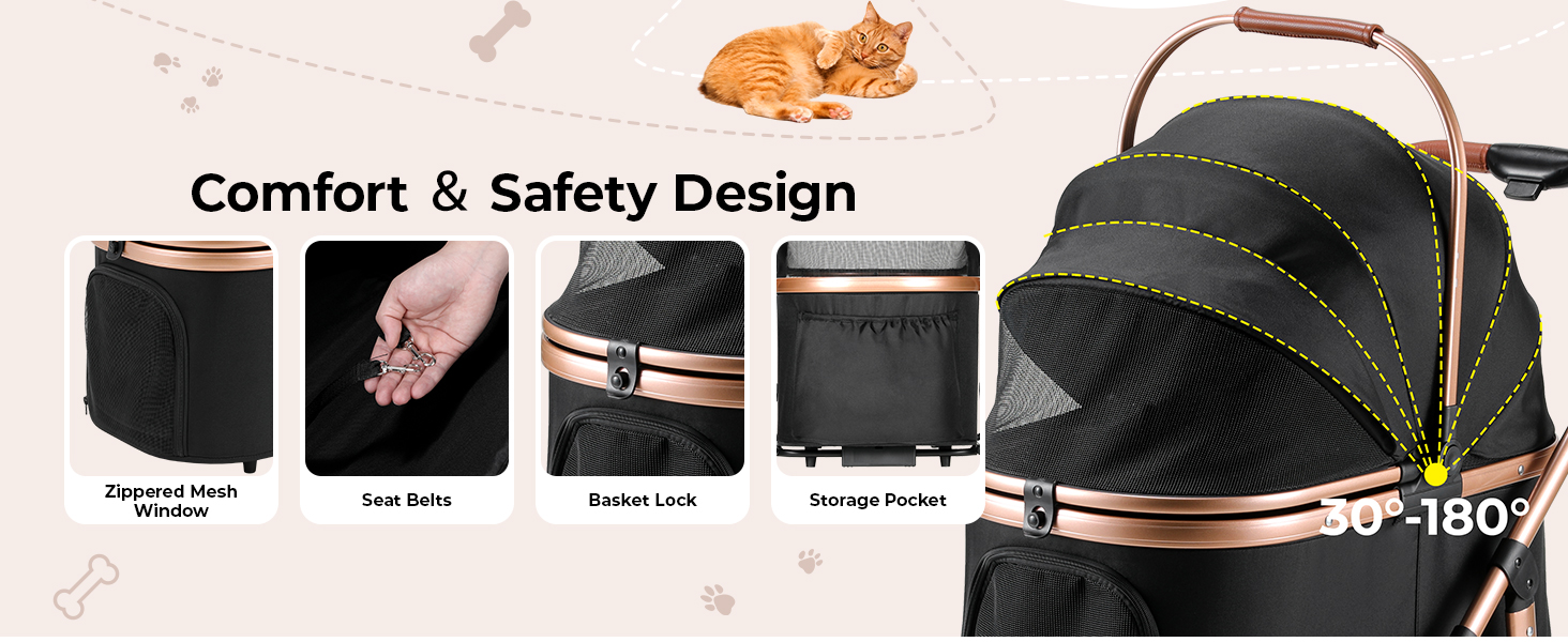 Візок для собак MAMIZO 3-в-1: переноска, візок, бугі для собак та котів (до 25 кг), чорний