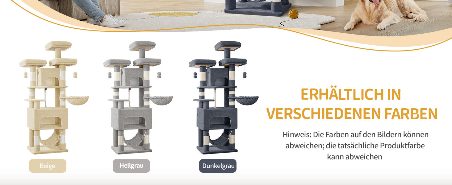 Кігтеточка для котів Hzuaneri 176 см, XL, 3 платформи, 2 печери, 7 стовпчиків, гамак, плюшеві кульки, для багатокотових сімей, темно-сірий MS17618SG