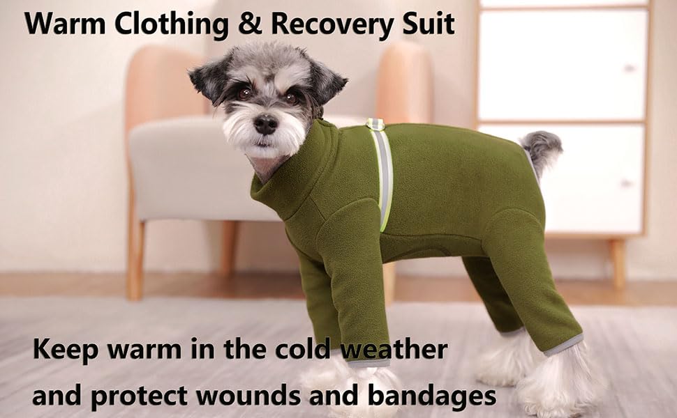 Зимовий одяг для маленьких собак: теплий зимовий пуховик, м'який фліс з світловідбиваючим блискавкою, комбінезон для цуценят, піжама для домашніх тварин, костюм, одяг (оливковий, розмір M)