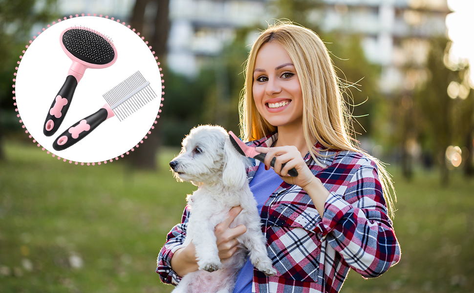 Набір для грумінгу собак Tonyg-P: щітка-гребінець + двостороння щітка для довгошерстих собак (маленьких, середніх, великих)