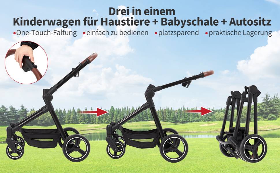 Складаний візок для собак та візок-буги для тварин до 15 кг, одноярусний, з повідцями безпеки, сітковими вікнами та місцем для зберігання, ідеальний для подорожей та прогулянок, чорний
